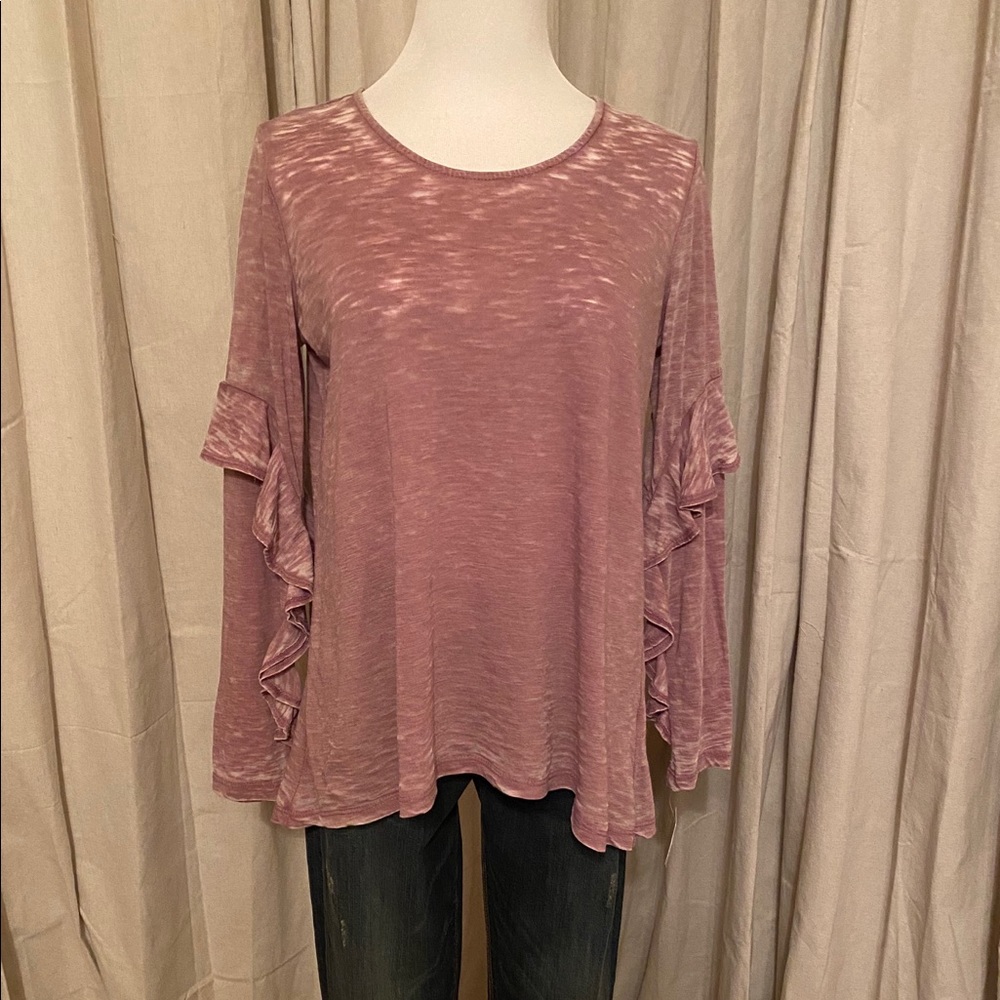Style & Co Ruffle-Sleeve Burnout Top